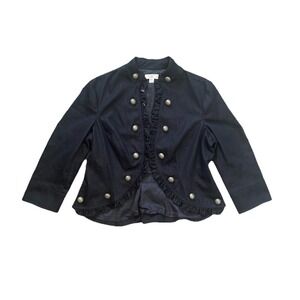 Uniform JPR Petite XL Navy Military Ruffle Blazer‎ Open Front Decorative Buttons